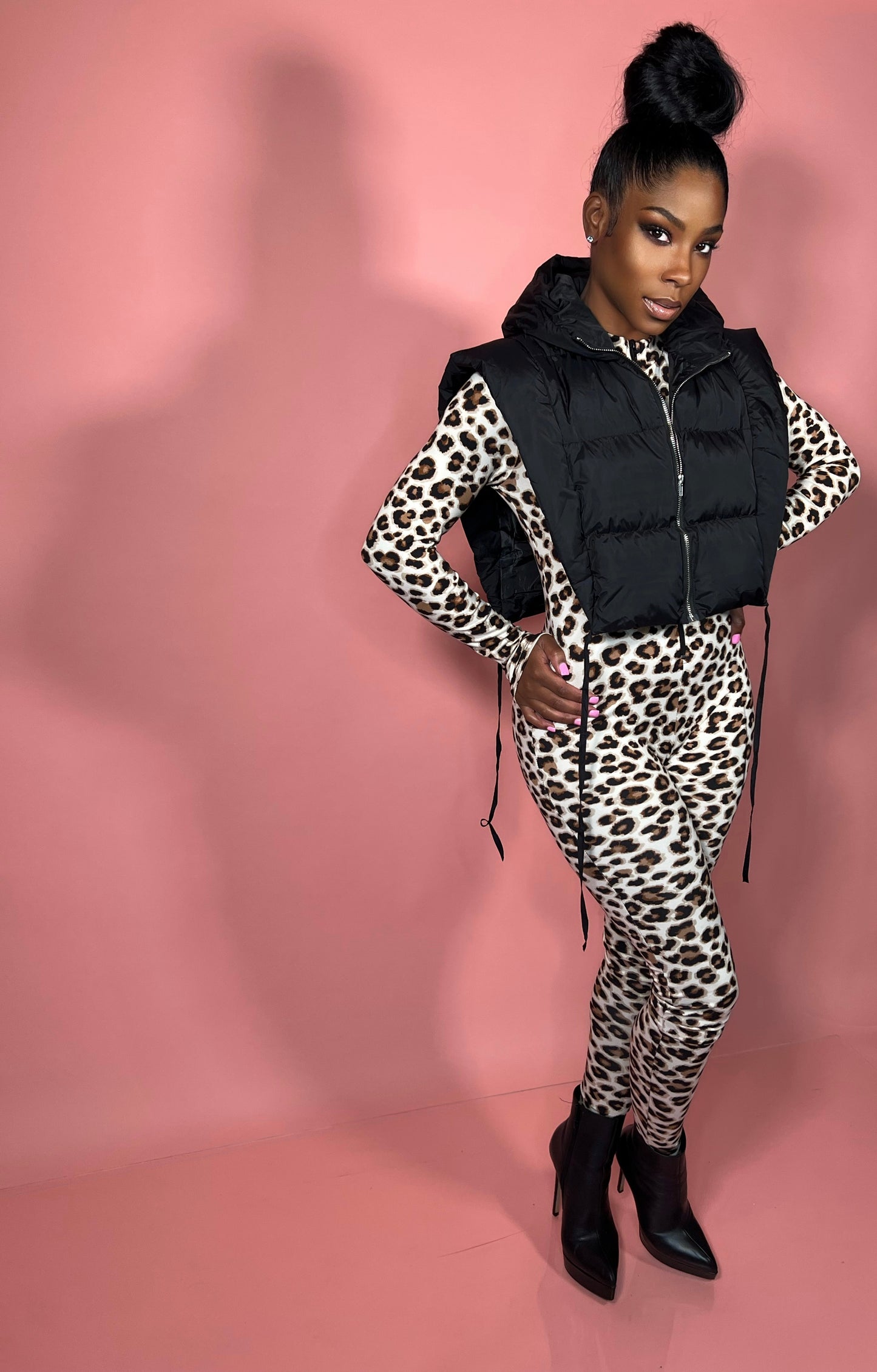 Long Sleeve Leopard Jumpsuit